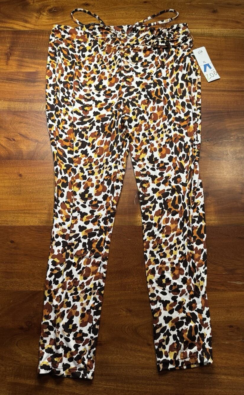 Zoe + Phoebe Women's Brown Leopard Animal Print Pants Sz XL - NEW